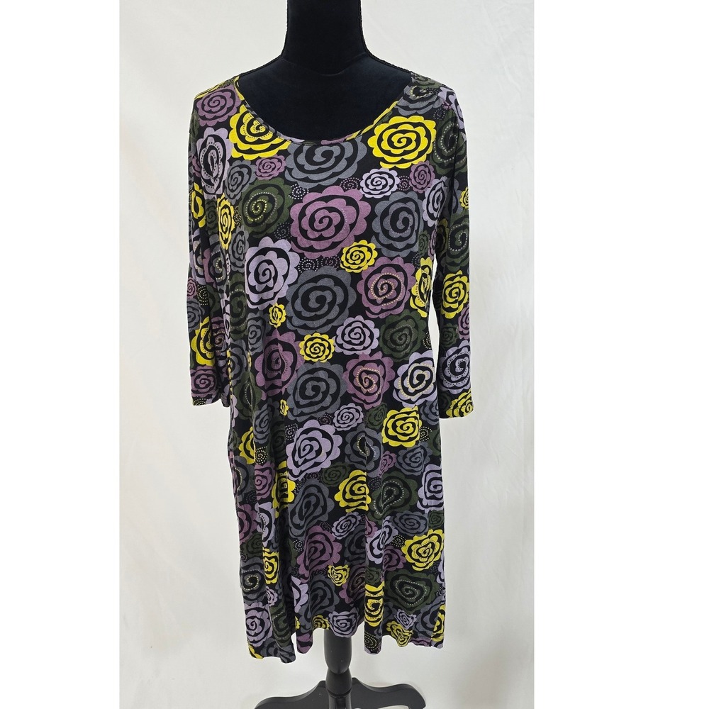 Gudrun Sjoden women XL floral print organic cotton tunic dress lagenlook relax